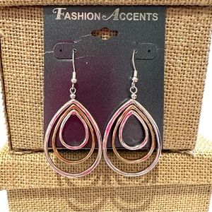 NWT Fashion Accents Earrings fish hook dangle w/ triple teardrop- silver & gold